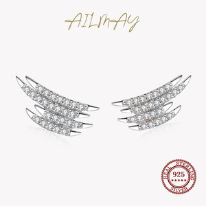 925 Silver Zircon Line Stud Earrings Wedding Jewelry