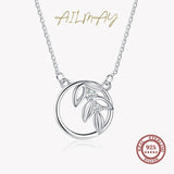 925 Silver Spring Tree Leaf Dangle Pendant Necklace Clear CZ Jewelry