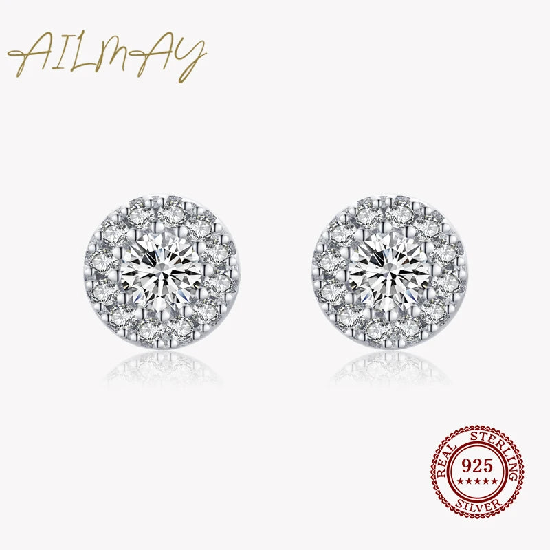 925 Silver Sun Flower CZ Earrings Women Wedding Jewelry