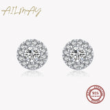 925 Silver Sun Flower CZ Earrings Women Wedding Jewelry