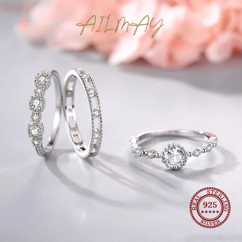 Vintage 925 Silver Zircon Finger Rings for Women