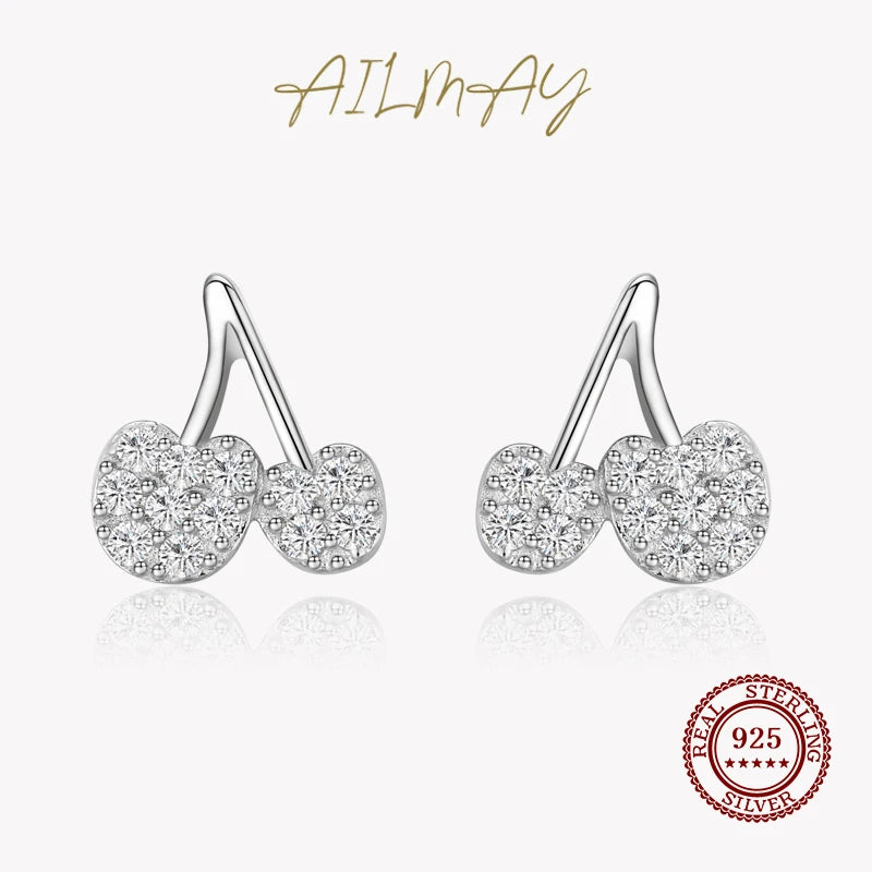 Hypoallergenic 925 Sterling Silver Cherry Earrings CZ For Women Girls