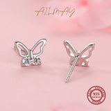 925 Silver Butterfly Sweet Stud Earrings Anti-allergy Fine Jewelry