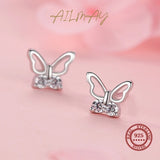 925 Silver Butterfly Sweet Stud Earrings Anti-allergy Fine Jewelry