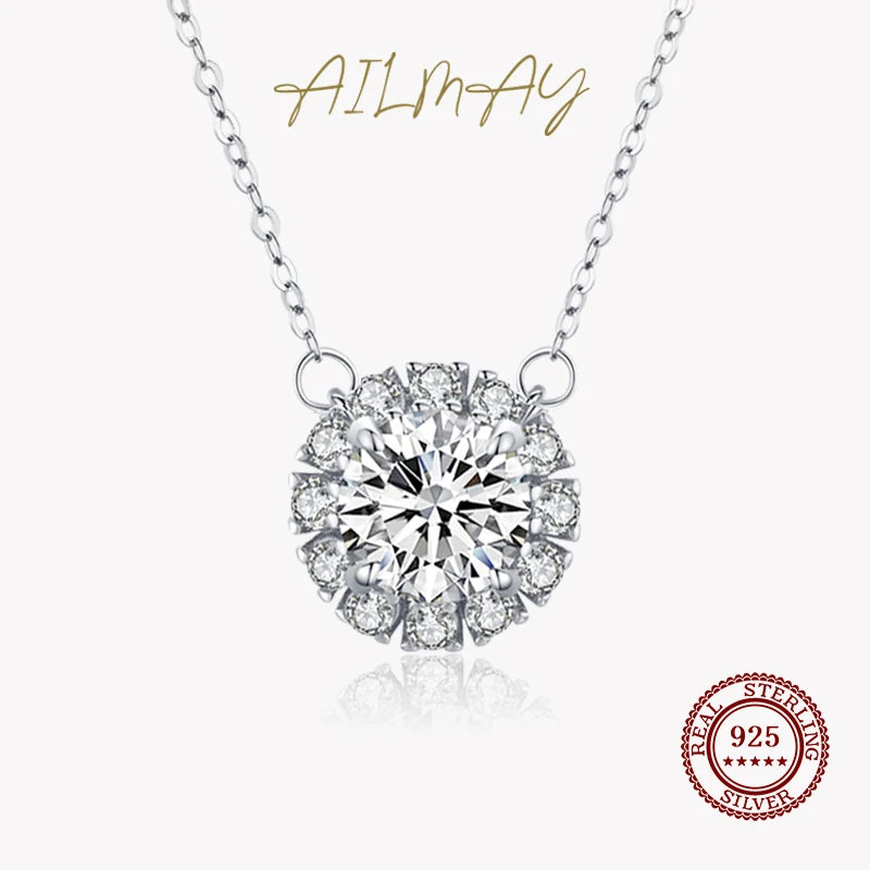 Clear Zircon 925 Sterling Silver Necklace For Women Fine Wedding Jewelry