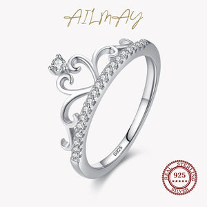 925 Silver CZ Crown Ring Women Wedding Jewelry