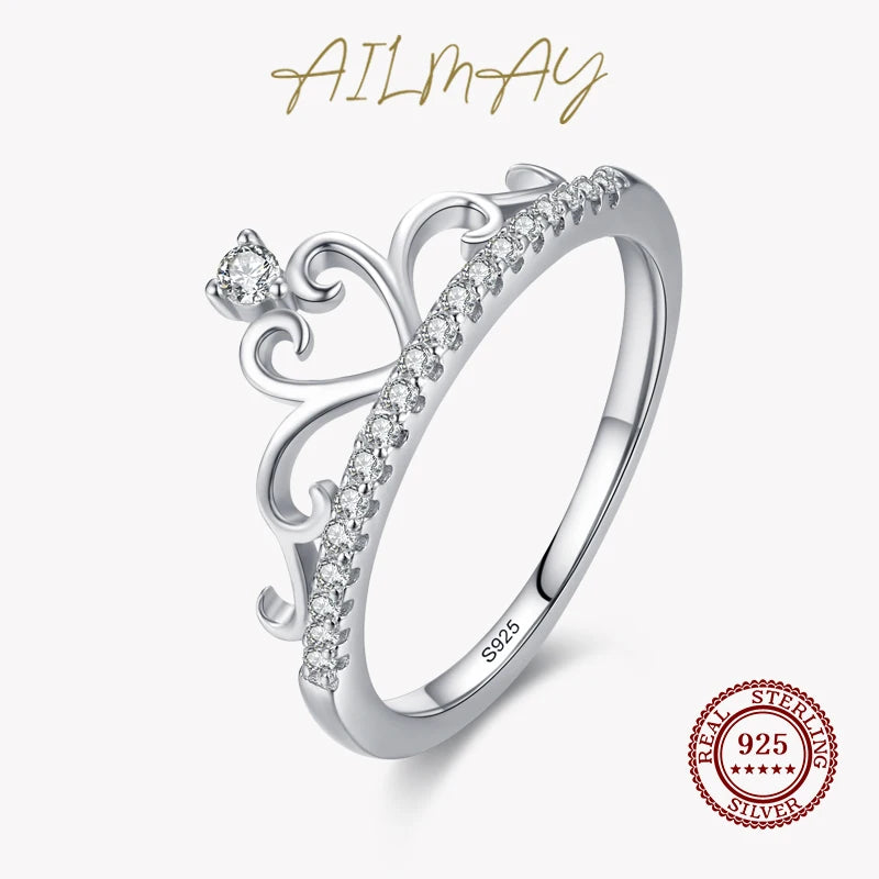 925 Silver CZ Crown Ring Women Wedding Jewelry