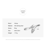 925 Silver Snake Shape Open Adjustable Finger Ring Women Girls Party Jewelry