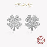 Lucky Four-Leaf Clovers Stud Earrings Clear Zircon Anti-allergy Earring