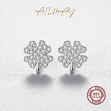 Lucky Four-Leaf Clovers Stud Earrings Clear Zircon Anti-allergy Earring