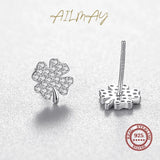 Lucky Four-Leaf Clovers Stud Earrings Clear Zircon Anti-allergy Earring