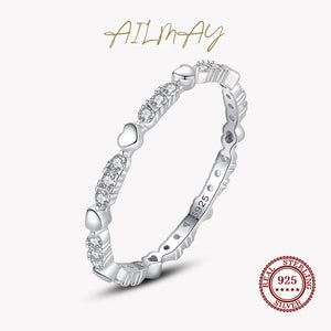 925 Silver Heart Clear CZ Stackable Rings Anti-allergy Fine Jewelry