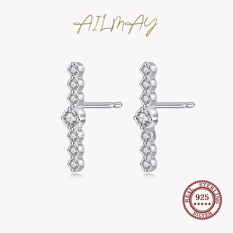 925 Silver CZ Line Stud Earrings Wedding Statement Jewelry