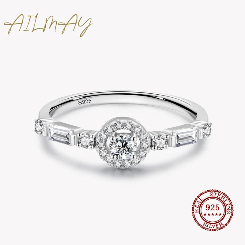 925 Silver Zircon Round Ring Women Wedding Jewelry
