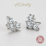 Irregular Emerald Cut CZ Stud Earrings 925 Sterling Silver