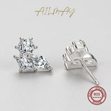 Irregular Emerald Cut CZ Stud Earrings 925 Sterling Silver