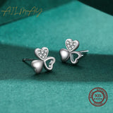 Real 925 Silver Clover CZ Stud Earrings Wedding Jewelry