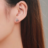 Real 925 Silver Clover CZ Stud Earrings Wedding Jewelry