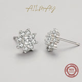 925 Sterling Silver Emerald Cut Clear Zircon Sunflower Earrings