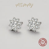 925 Sterling Silver Emerald Cut Clear Zircon Sunflower Earrings