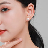 925 Sterling Silver Emerald Cut Clear Zircon Sunflower Earrings