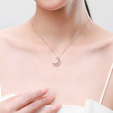 925 Silver Moon Pendant Necklace Clear CZ Girl Jewelry Gift