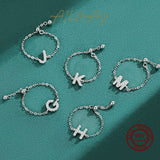925 Sterling Silver 26 Letters Adjustable Chain Rings for Women Wedding Jewelry