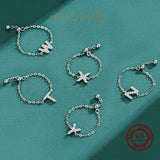 925 Sterling Silver 26 Letters Adjustable Chain Rings for Women Wedding Jewelry