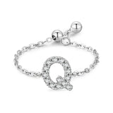 925 Sterling Silver 26 Letters Adjustable Chain Rings for Women Wedding Jewelry