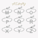 925 Sterling Silver 26 Letters Adjustable Chain Rings for Women Wedding Jewelry