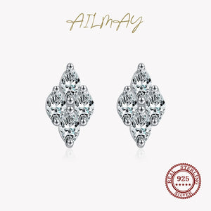 925 Sterling Silver Zircon Stud Earrings Statement Jewelry