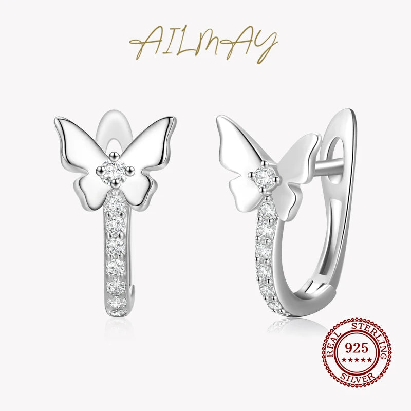 925 Silver Shining Butterflies Zircon Earrings Women Party Jewelry
