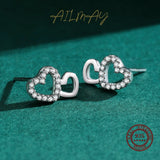 925 Silver Hearts Zircon Stud Earrings Women Gift Jewelry