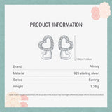925 Silver Hearts Zircon Stud Earrings Women Gift Jewelry