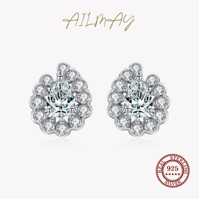 925 Sterling Silver Cz Stud Earrings For Women Girls
