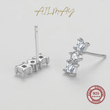 925 Silver Square & Circle Zircon Stud Earrings