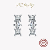 925 Silver Square & Circle Zircon Stud Earrings