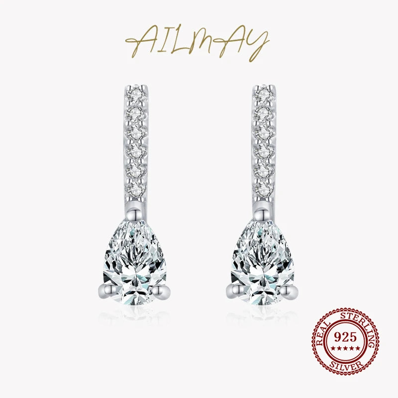 925 Silver Water Drop Zirconia Stud Earrings for Women