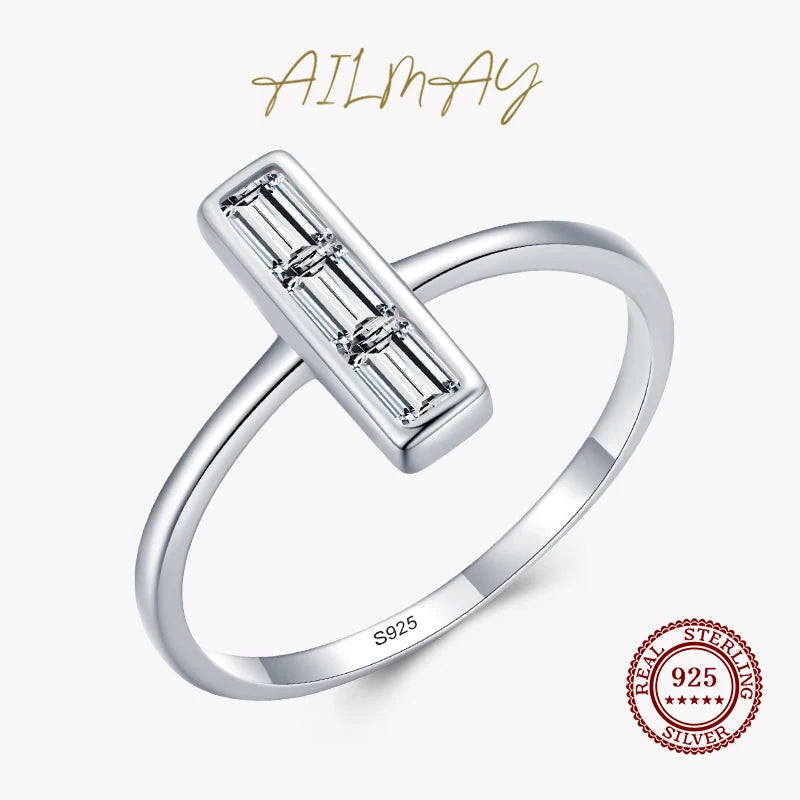 925 Silver Rectangle CZ Rings for Women Wedding Statement Jewelry
