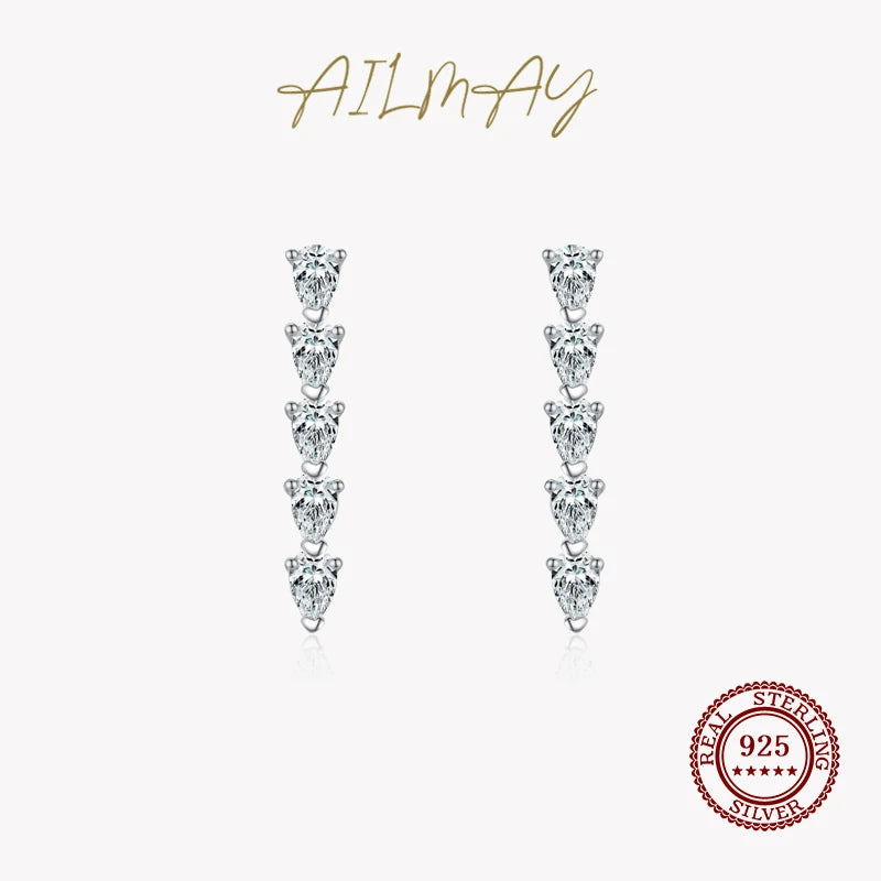 925 Silver Water Drop CZ Long Earrings Women Wedding Jewelry