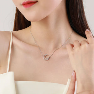 925 Silver Moon Pendant Zircon Necklace Women Jewelry
