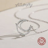 925 Silver Moon Pendant Zircon Necklace Women Jewelry