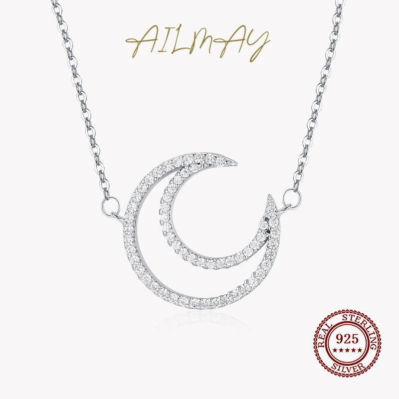 925 Silver Moon Pendant Zircon Necklace Women Jewelry
