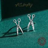 925 Silver Small Scissors Earrings CZ Studs Women Fine Jewelry