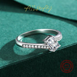 925 Silver CZ Rectangle Asymmetry Ring Wedding Jewelry