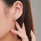 Heart Stud Earrings 925 Silver Clear Zircon Women Statement Jewelry