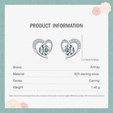 Heart Stud Earrings 925 Silver Clear Zircon Women Statement Jewelry