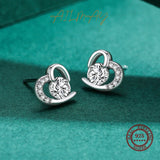 Heart Stud Earrings 925 Silver Clear Zircon Women Statement Jewelry