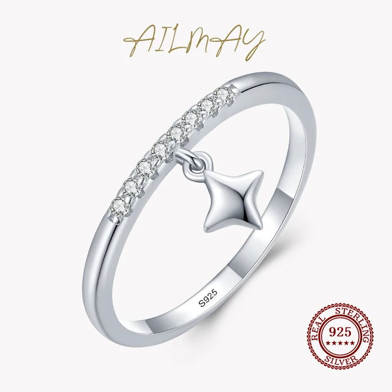 925 Silver Star Rings with Zircon Stackable Finger Ring for Women