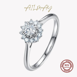 Clear Zircon 925 Silver Flower Ring For Women Wedding